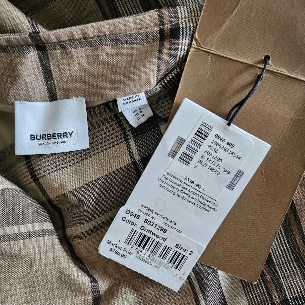 New Burberry Knot Detail Nova Check Driftwood Pattern Pencil Skirt NWT 0 US/2 UK